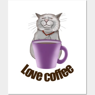 Love coffee Сat with a cup of coffee Coffee time Posters and Art